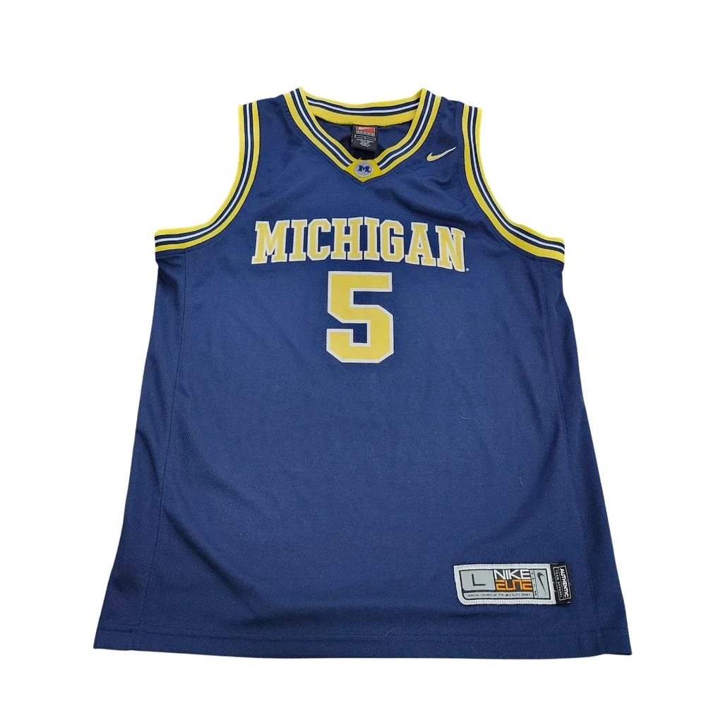 Nike Elite Michigan Wolverines Basketball Jersey Navy Blue Yellow Mens Large 5